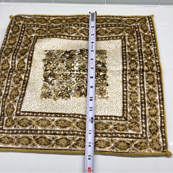 Hollywood Regency Style Boho Metallic Gold Stitching Accent Quilted Pillowcases - Picture 9 of 10